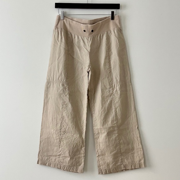 Eileen Fisher Organic Linen Beige Wide Leg Pants - Picture 1 of 16